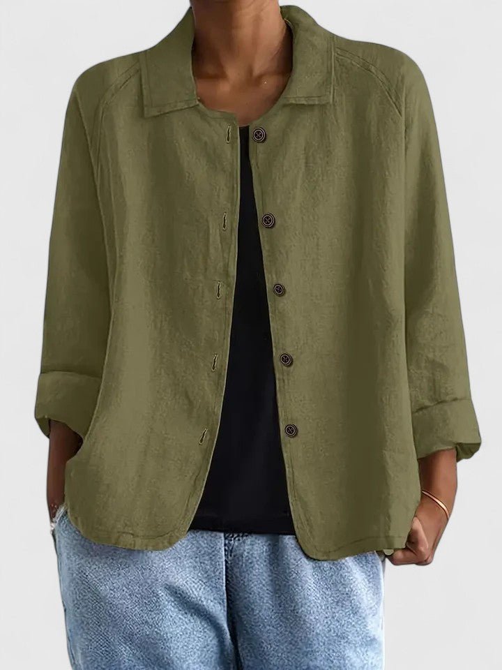 Cotton Button-Up Cardigan Relaxed Fit Long Sleeve - Olive