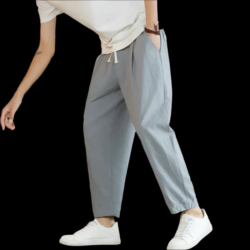Cotton Wide Leg Pants High Waist Pleated Relaxed Fit - Light Gray