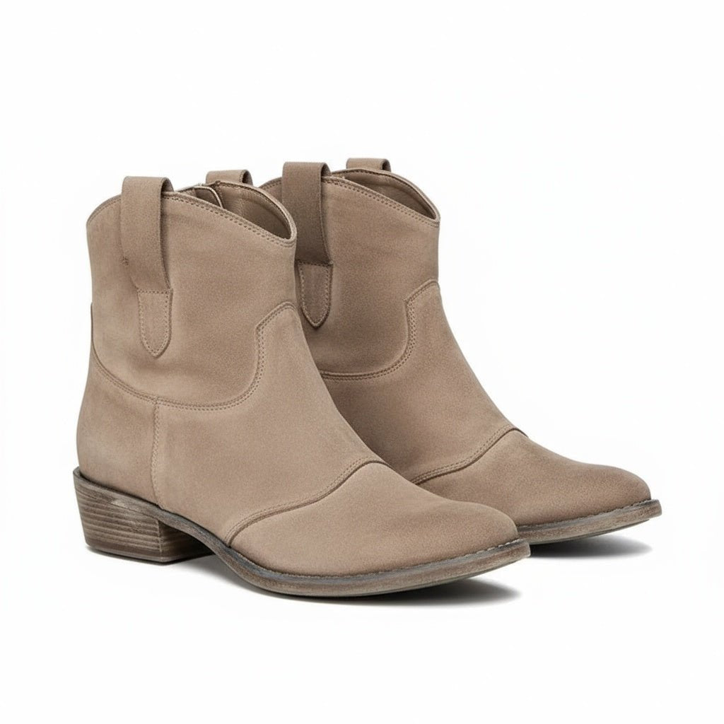 Cowboy Boots Ankle Western Vintage Style Suede Block Heel - Brown