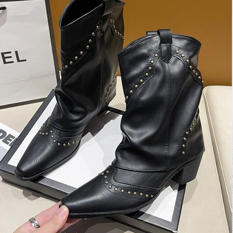 Cowboy Boots Studded Western Mid-Heel Women's