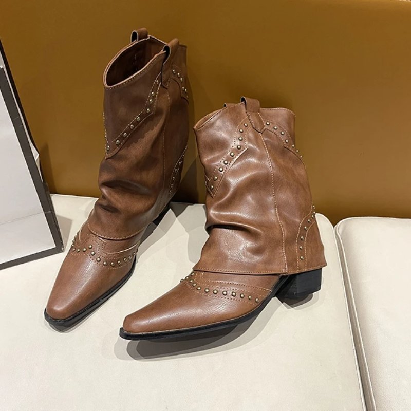 Cowboy Boots Studded Western Mid-Heel Women's