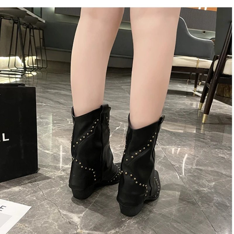 Cowboy Boots Studded Western Mid-Heel Women's