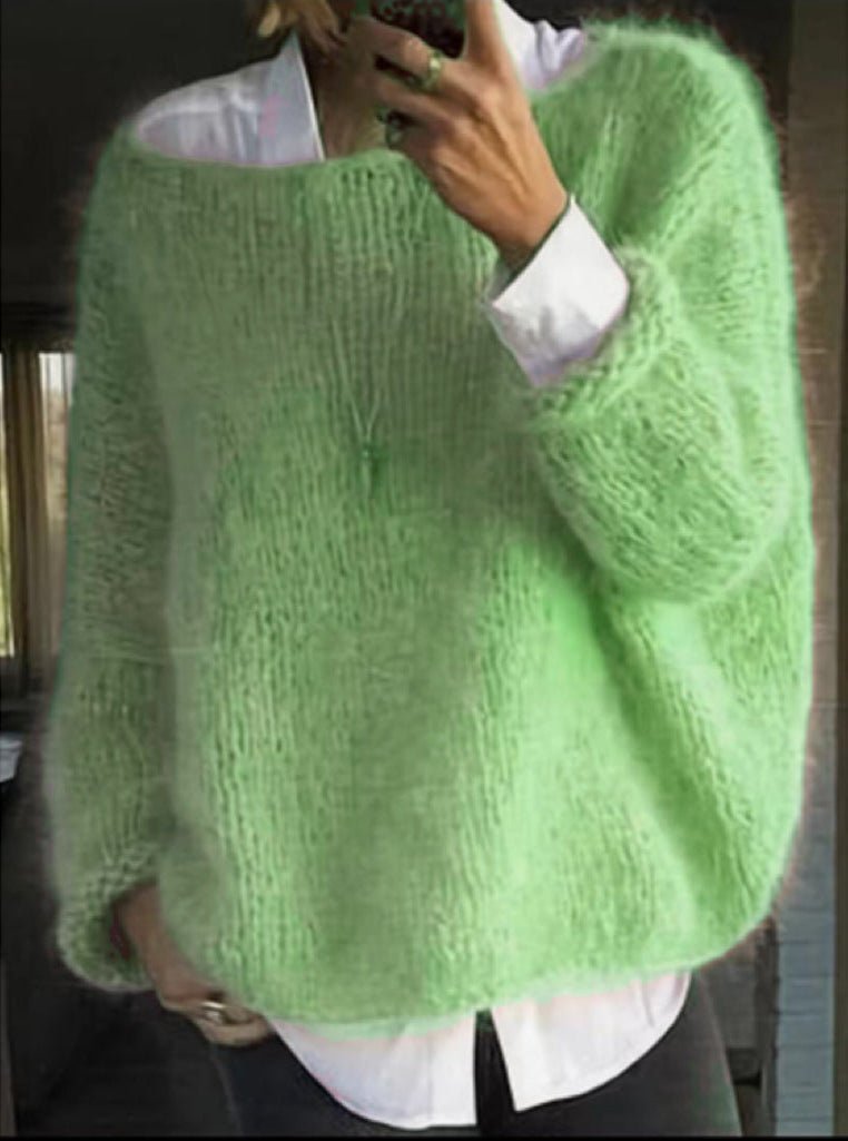 Cowboy Boots Style Knitted Sweater Oversized Fluffy Pink - Green
