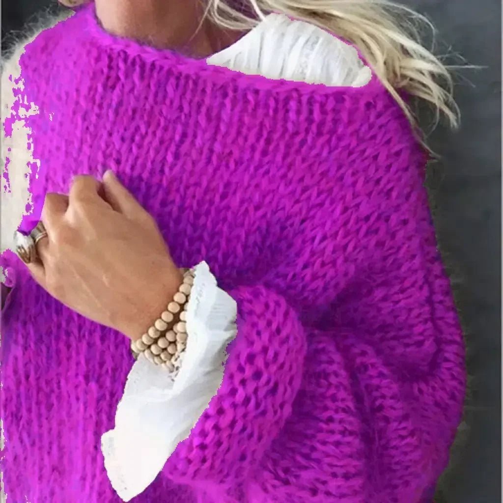 Cowboy Boots Style Knitted Sweater Oversized Fluffy Pink - Purple