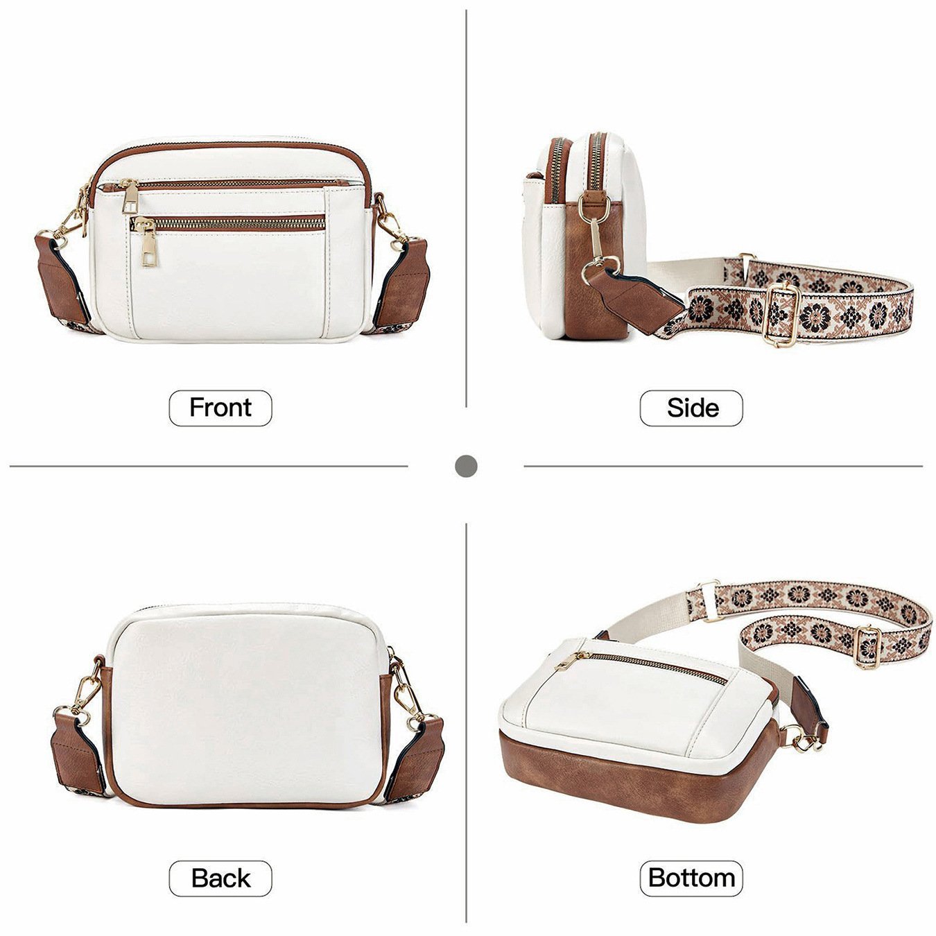 Crossbody Shoulder Bag Faux Leather Multiple Compartments