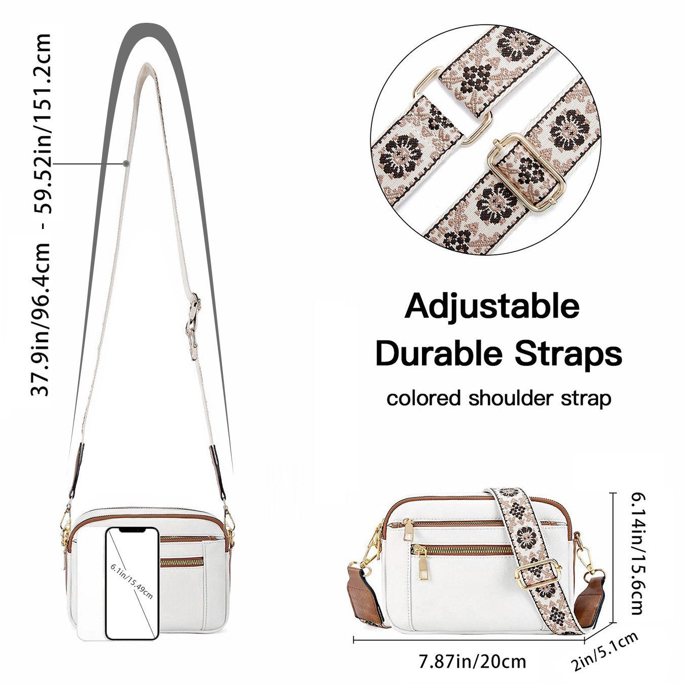 Crossbody Shoulder Bag Faux Leather Multiple Compartments