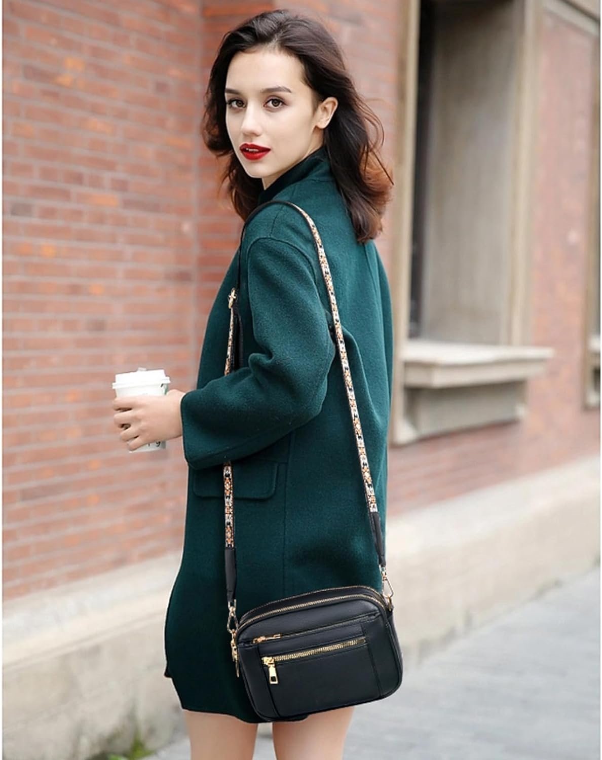 Crossbody Shoulder Bag Faux Leather Multiple Compartments