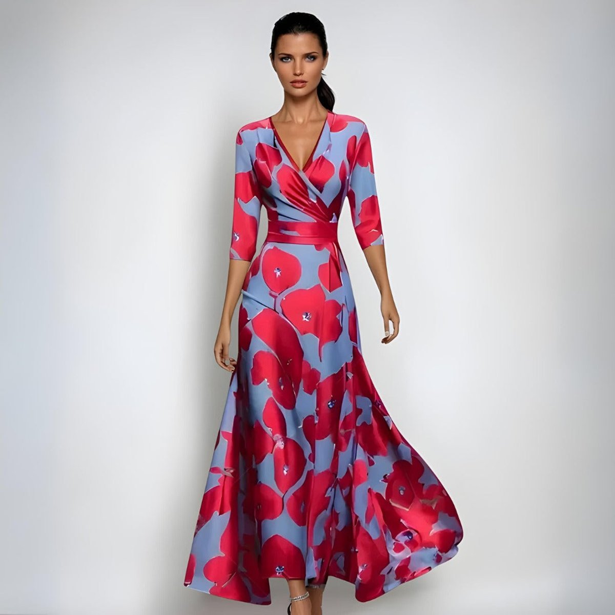 Floral Maxi Mother of the Bride Dress V-Neck Wrap Silhouette