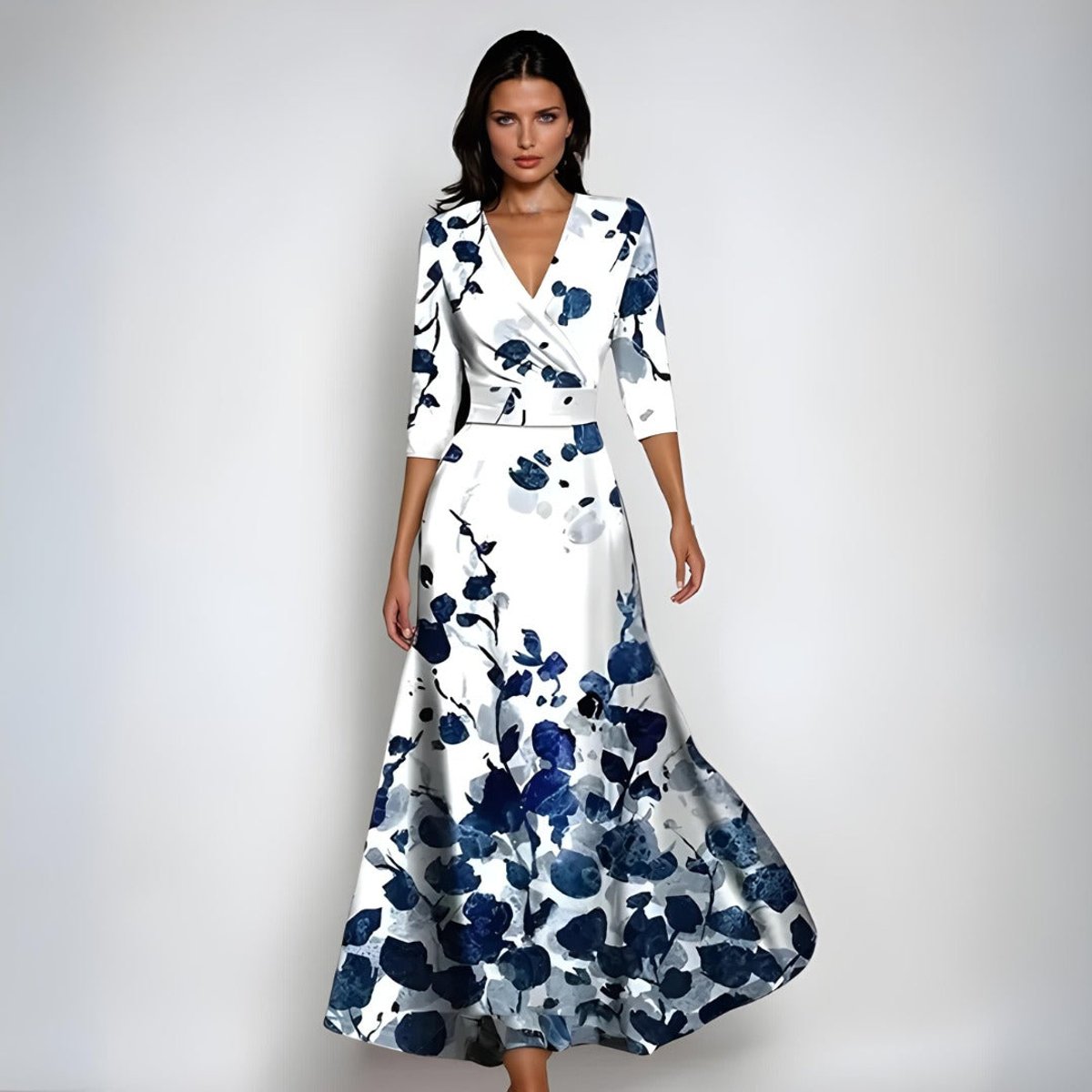 Floral Maxi Mother of the Bride Dress V-Neck Wrap Silhouette