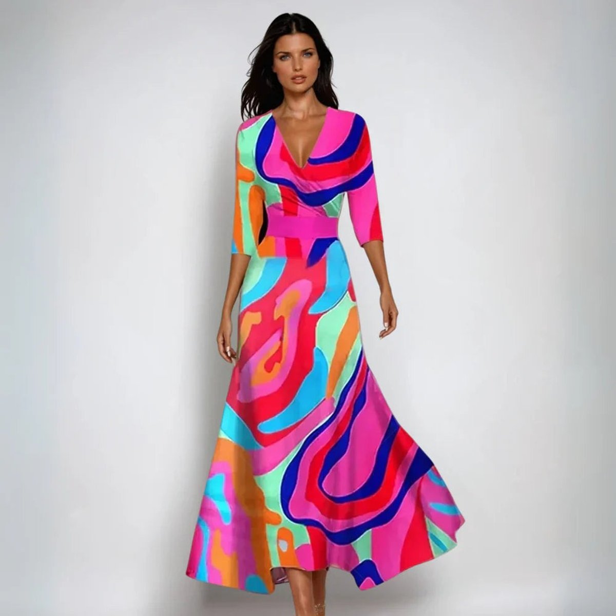 Floral Maxi Mother of the Bride Dress V-Neck Wrap Silhouette