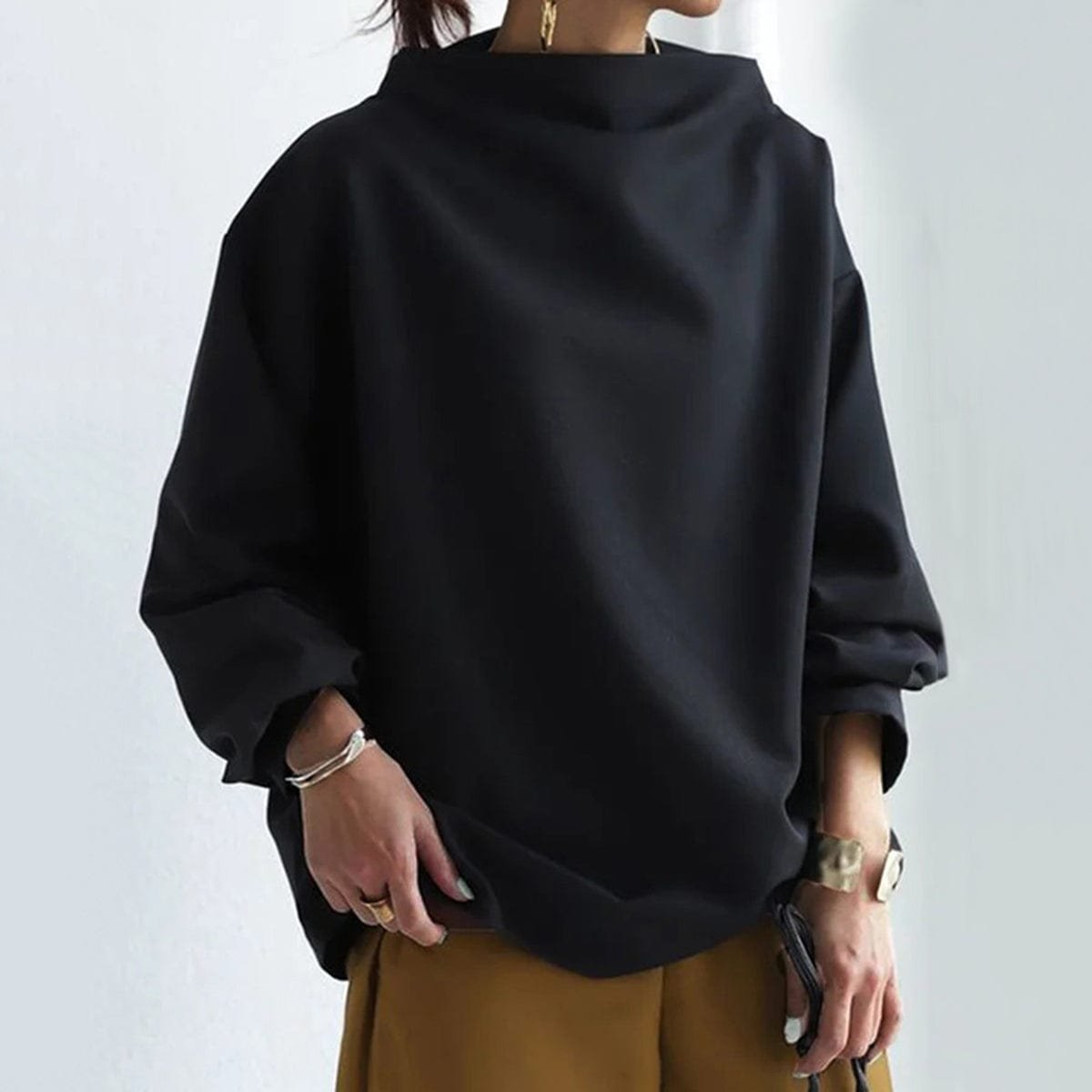 High Neck Knit Top Oversized Long Sleeve Relaxed Fit