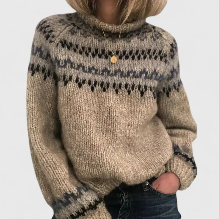 Knit Nordic Fairisle Jumper High Neck Long Sleeve - Gray
