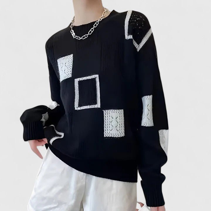 Knit Sweater Geometric Pattern Round Neck Long Sleeve