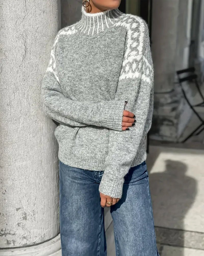 Knit Sweater Turtleneck Chunky Cable Waffle Texture