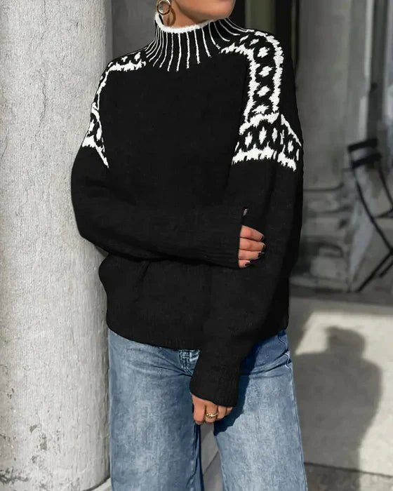 Knit Sweater Turtleneck Chunky Cable Waffle Texture