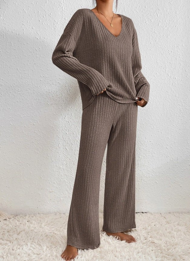 Knit Two-Piece Set V-Neck Ribbed Loungewear