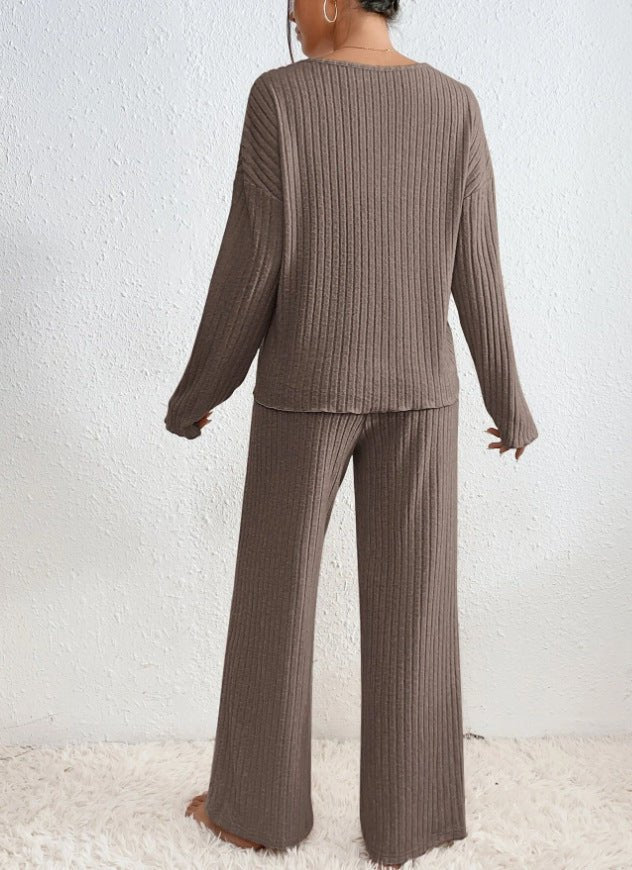 Knit Two-Piece Set V-Neck Ribbed Loungewear