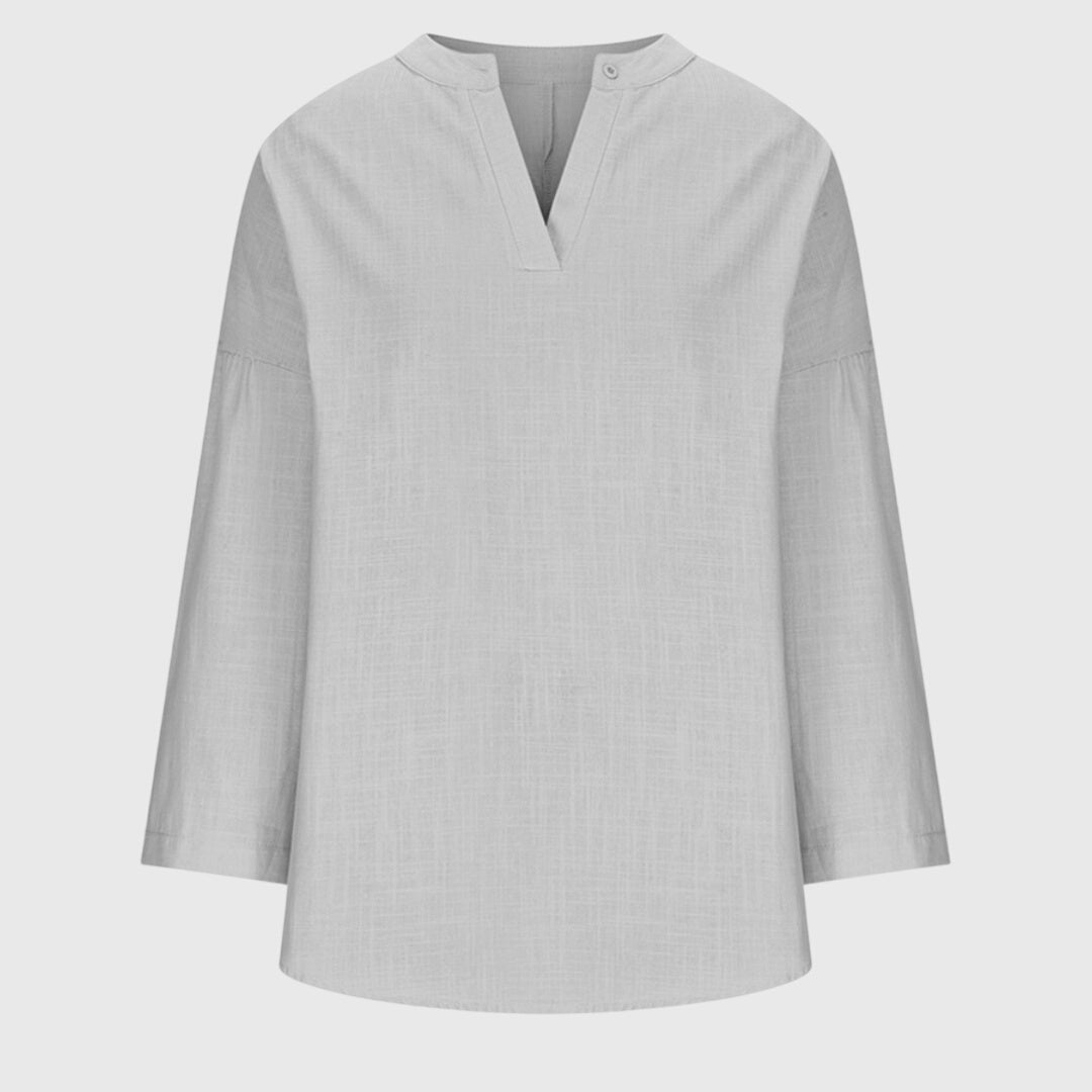 Linen Tunic Shirt V-Neck Long Sleeve Relaxed Fit