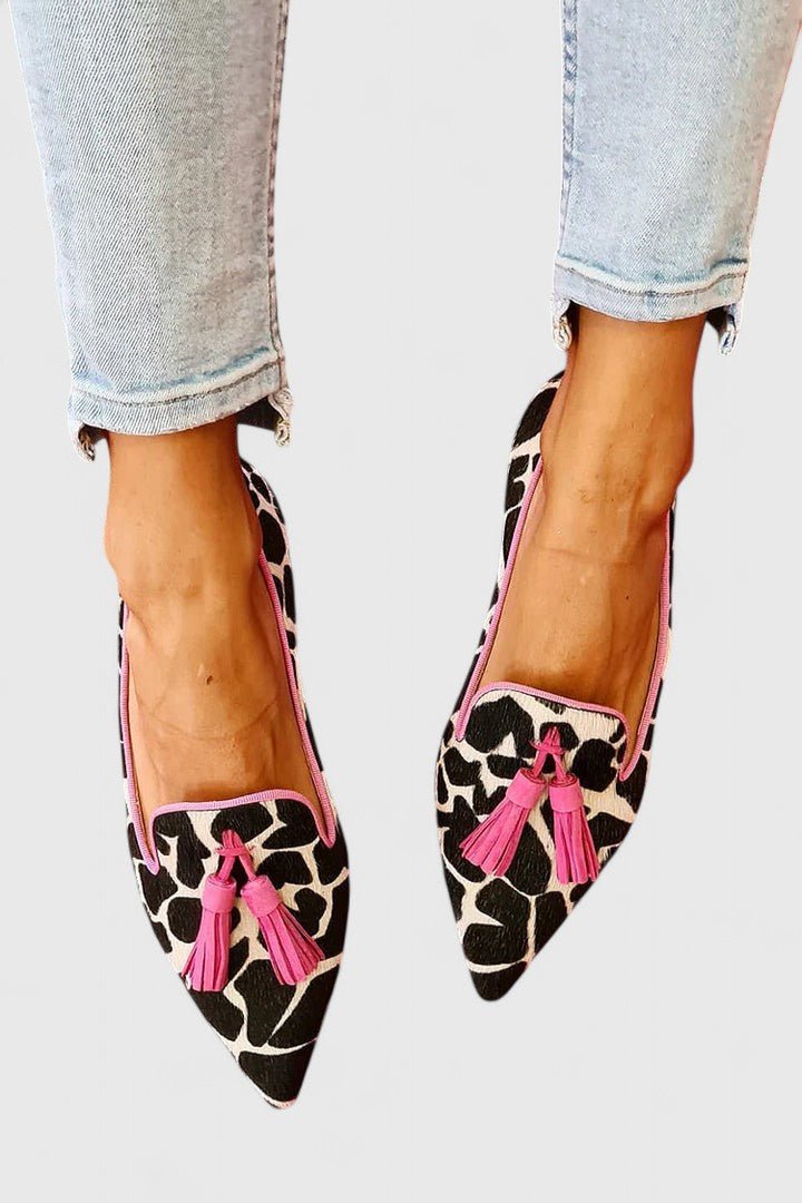 Loafers Pointed Toe Leopard Print Tassel Slip-On Flats