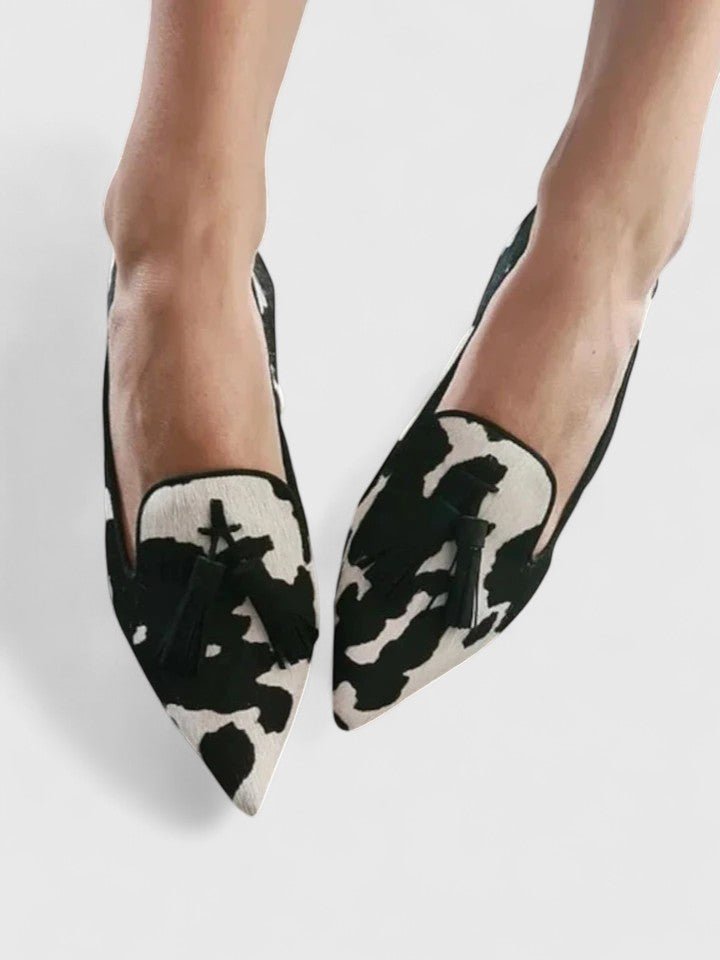 Loafers Pointed Toe Leopard Print Tassel Slip-On Flats - Black