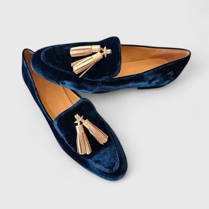 Loafers Women Velvet Slip-On Tassel Comfort Flat - Blue