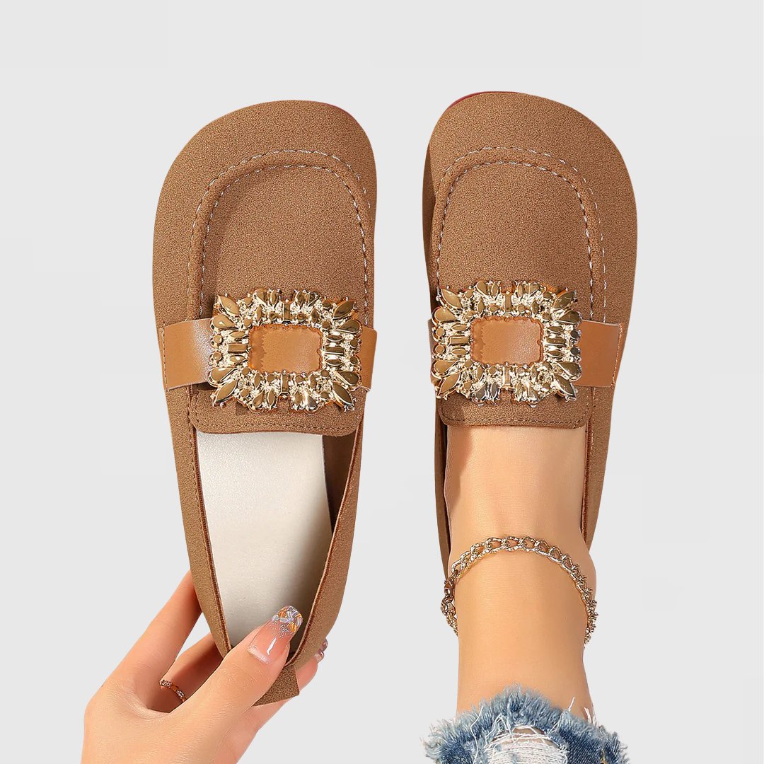 Loafers Women's Orthopedic Slip-On Crystal Embellished - Brown