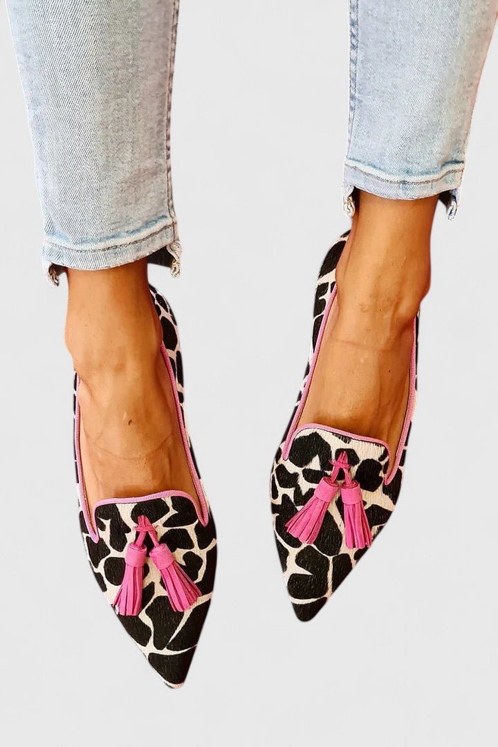 Loafers Women's Pointed Toe Tassel Slip-On Animal Print