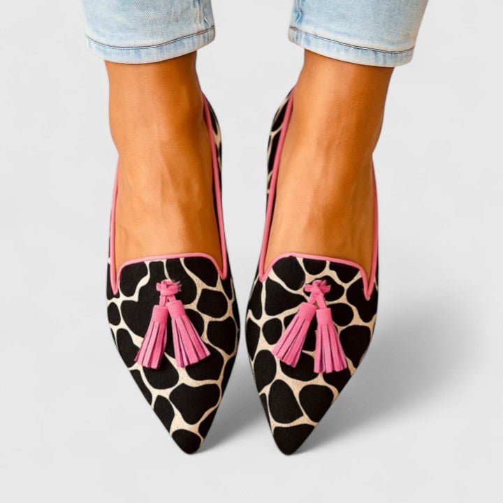 Loafers Women's Pointed Toe Tassel Slip-On Animal Print - Pink