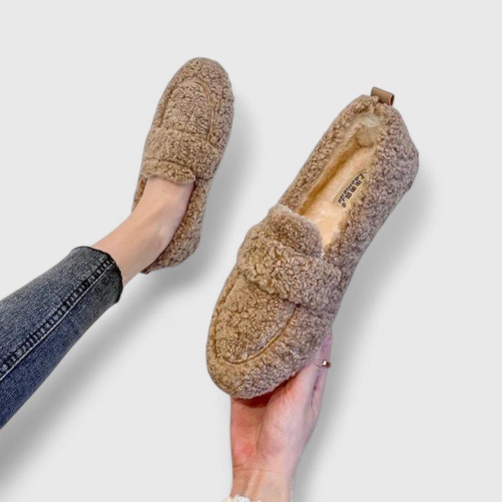 Loafers Women's Slip-On Comfort Textured Fleece Winter - Khaki