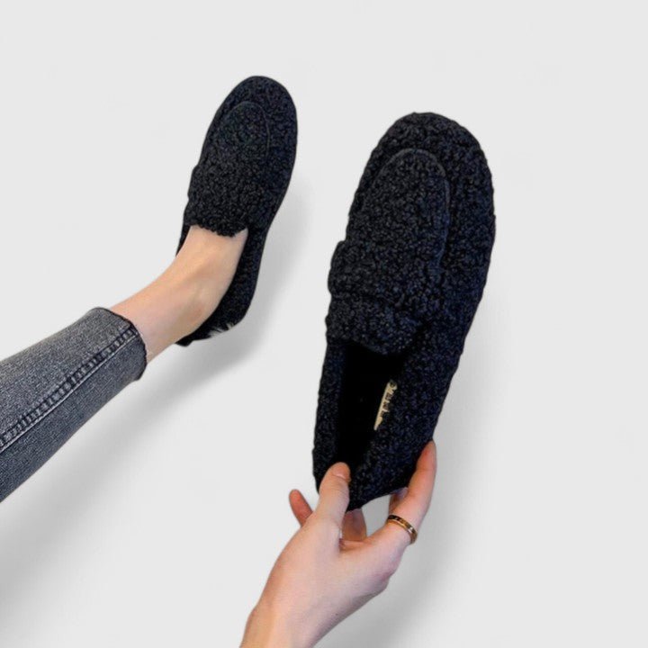 Loafers Women's Slip-On Comfort Textured Fleece Winter - Black