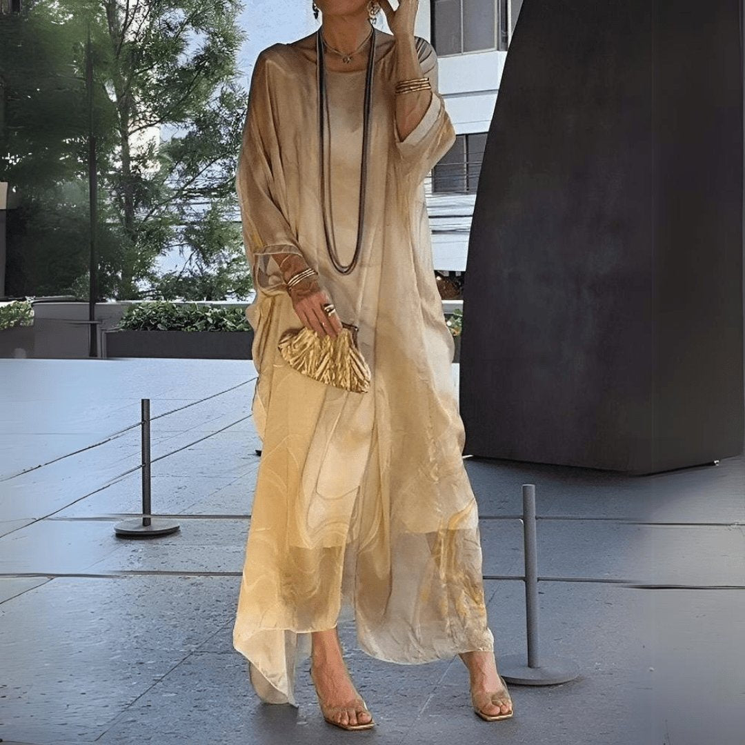 Maxi Caftan Dress Luxe Chiffon Flowing Batwing Sleeves