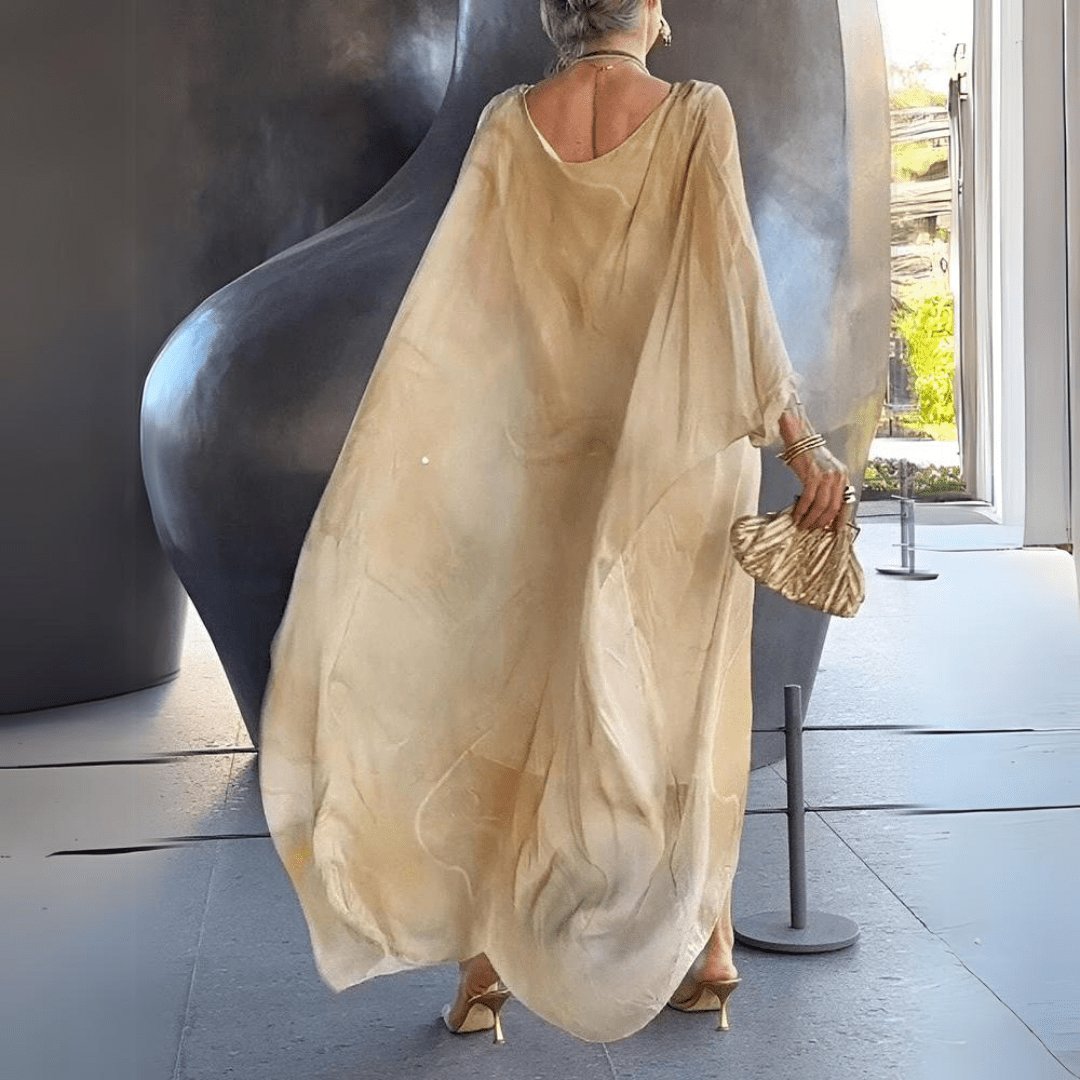 Maxi Caftan Dress Luxe Chiffon Flowing Batwing Sleeves