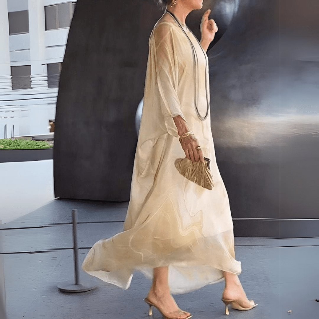 Maxi Caftan Dress Luxe Chiffon Flowing Batwing Sleeves