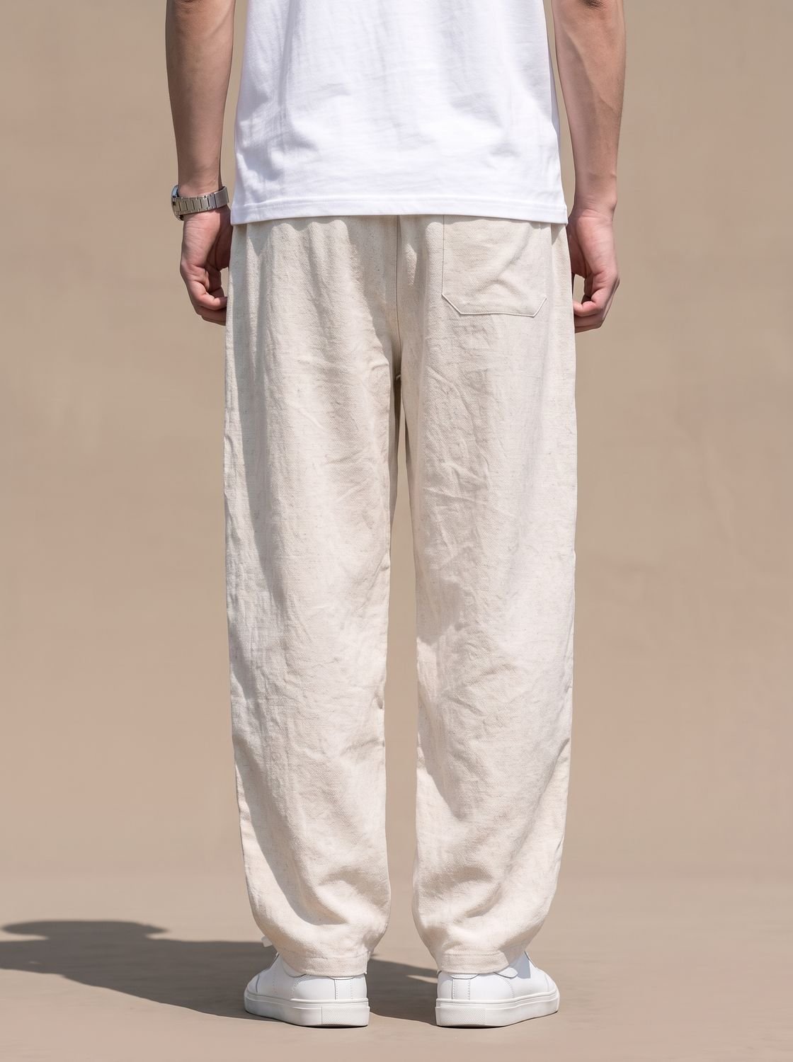 Men's Baggy Linen Drawstring Elastic-Waist Trousers