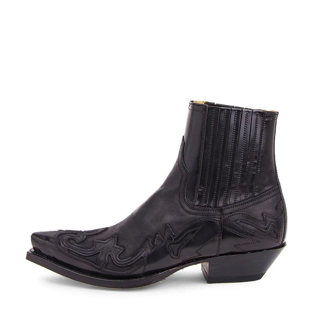 Men's Black Leather Western Cowboy Ankle Boots