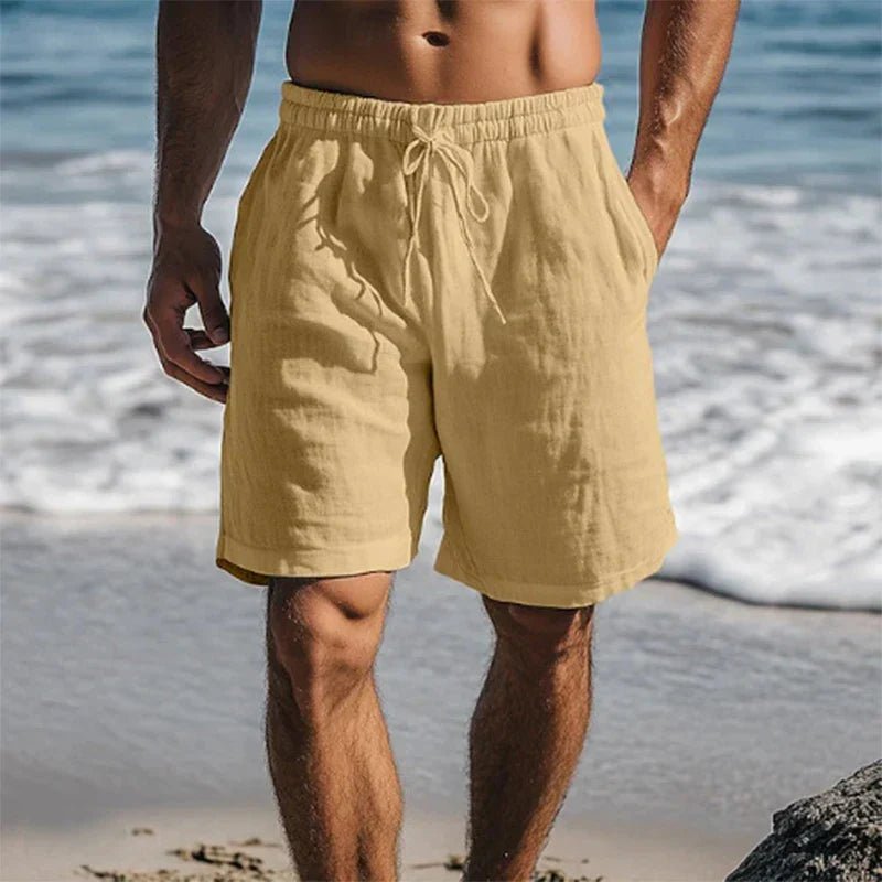 Men's Black Linen Quick-Dry Drawstring Swim Shorts - Khaki