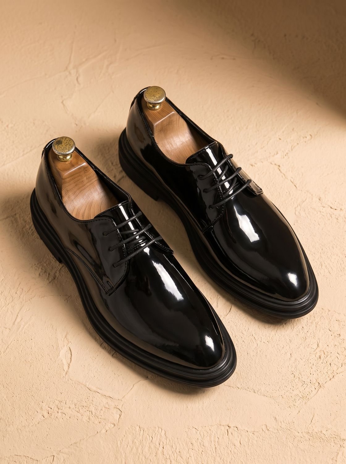 Men's Black Patent Leather Lace-Up Derby Dress Shoes - Patent Black