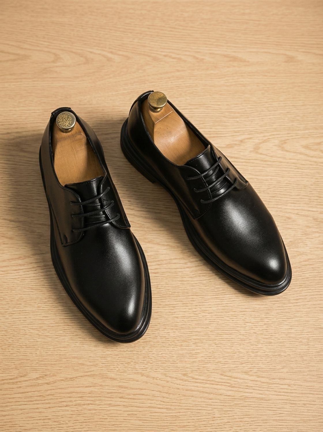 Men's Black Patent Leather Lace-Up Derby Dress Shoes - Matte Black