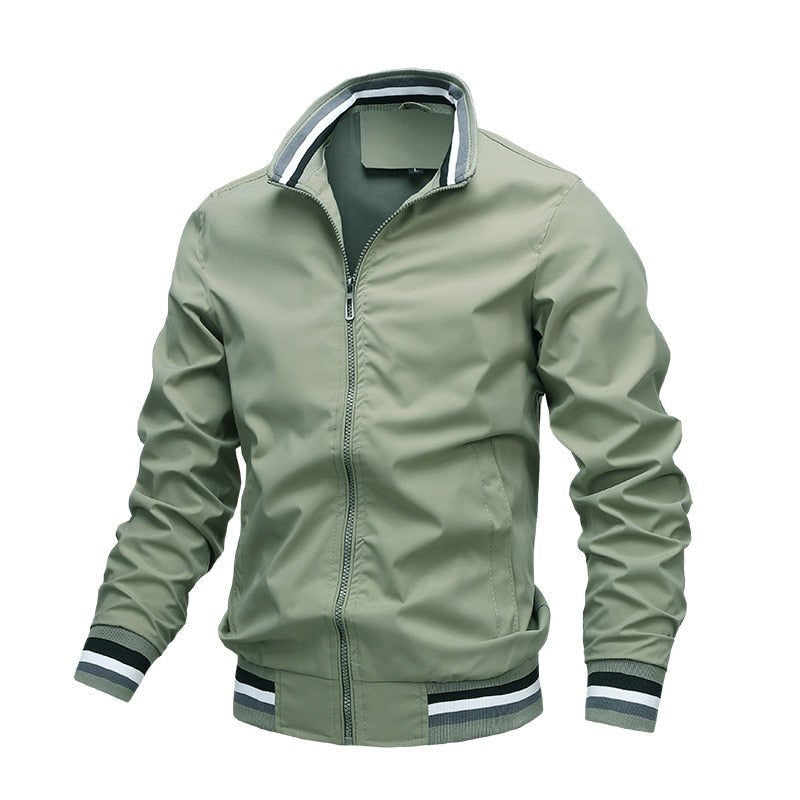 Men's Bomber Jacket Zip Up Ribbed Trim Classic Fit - Green