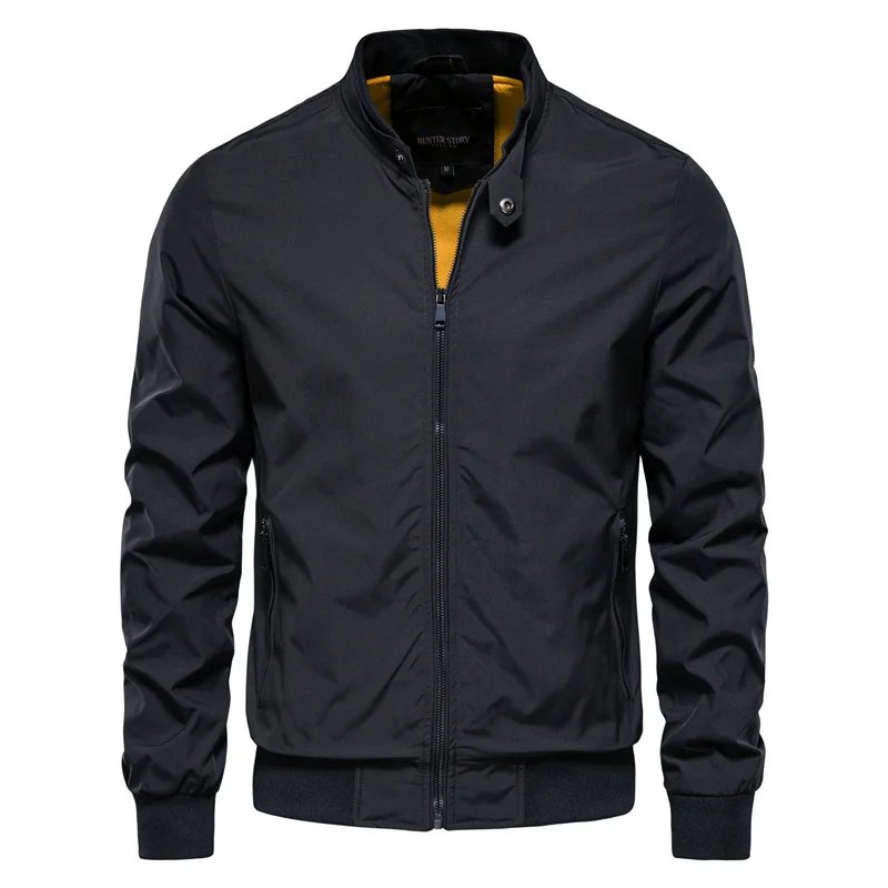Men's Bomber Jacket Zip Up Stand Collar Lightweight - Black