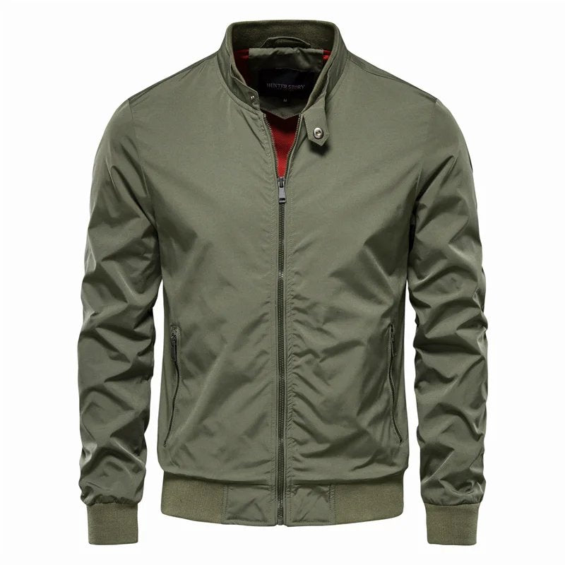 Men's Bomber Jacket Zip Up Stand Collar Lightweight - Green