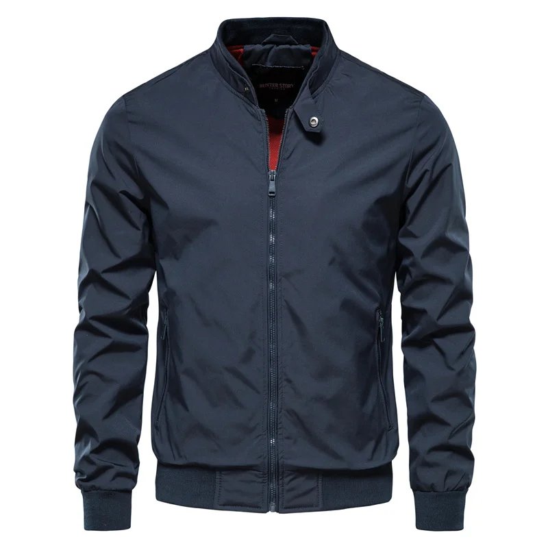 Men's Bomber Jacket Zip Up Stand Collar Lightweight - Blue