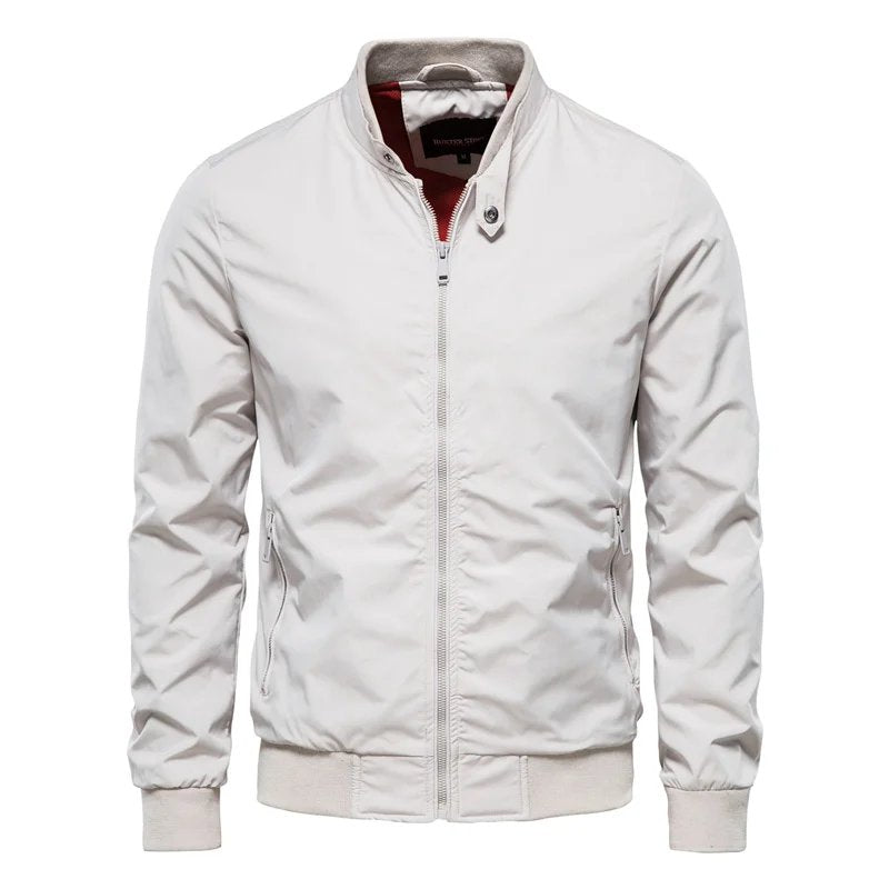 Men's Bomber Jacket Zip Up Stand Collar Lightweight - White