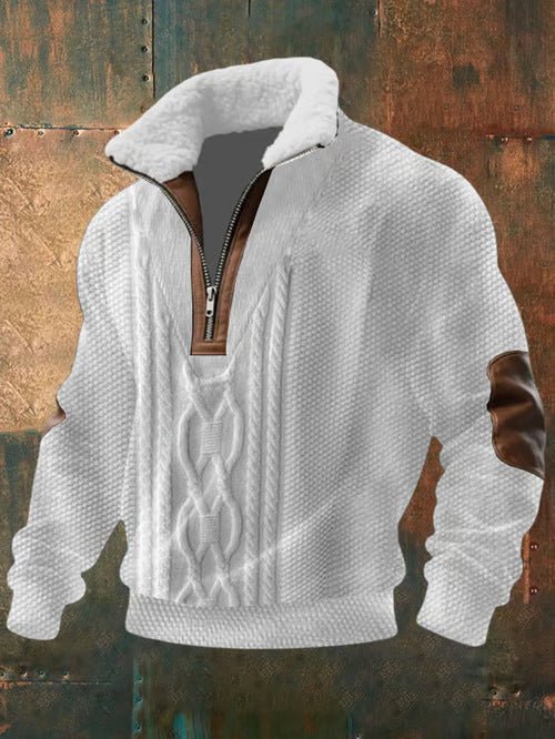Men's Cable Knit Quarter Zip Pullover Jumper - White