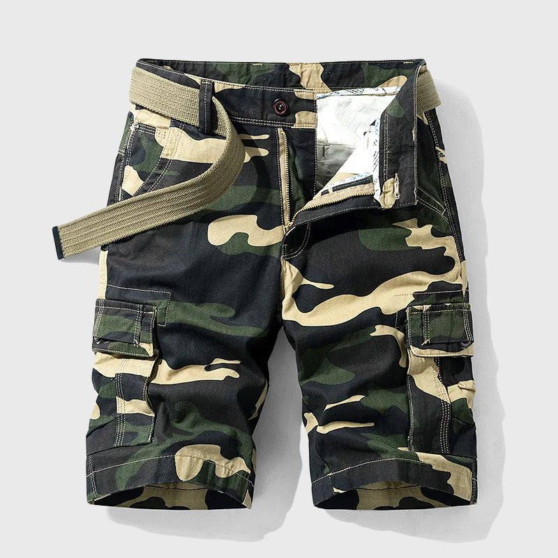 Men's Camouflage Multi-Pocket Belted Cargo Shorts - Green