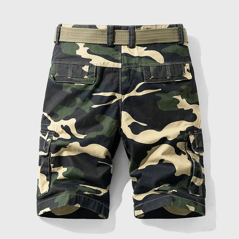 Men's Camouflage Multi-Pocket Belted Cargo Shorts