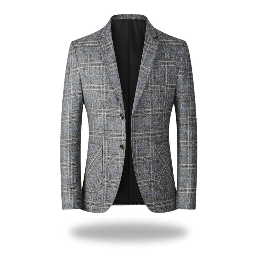 Men's Check Blazer Tailored Fit Premium Cotton Blend - Grey