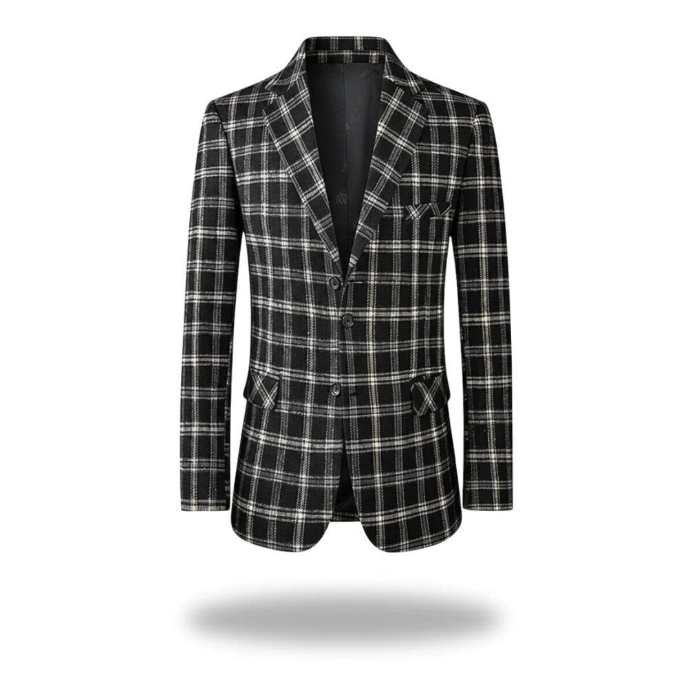 Men's Checked Blazer Tailored Fit Cotton Blend - Black