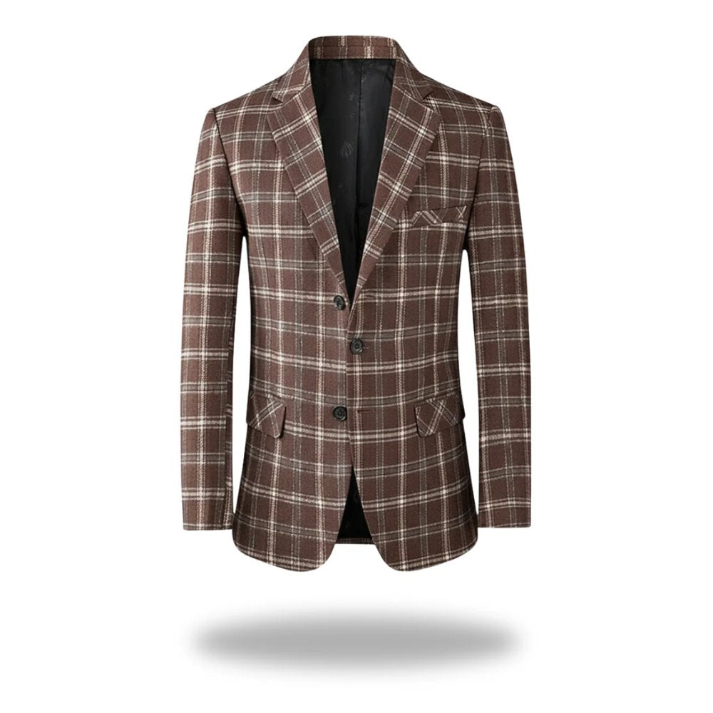 Men's Checked Blazer Tailored Fit Cotton Blend - Brown