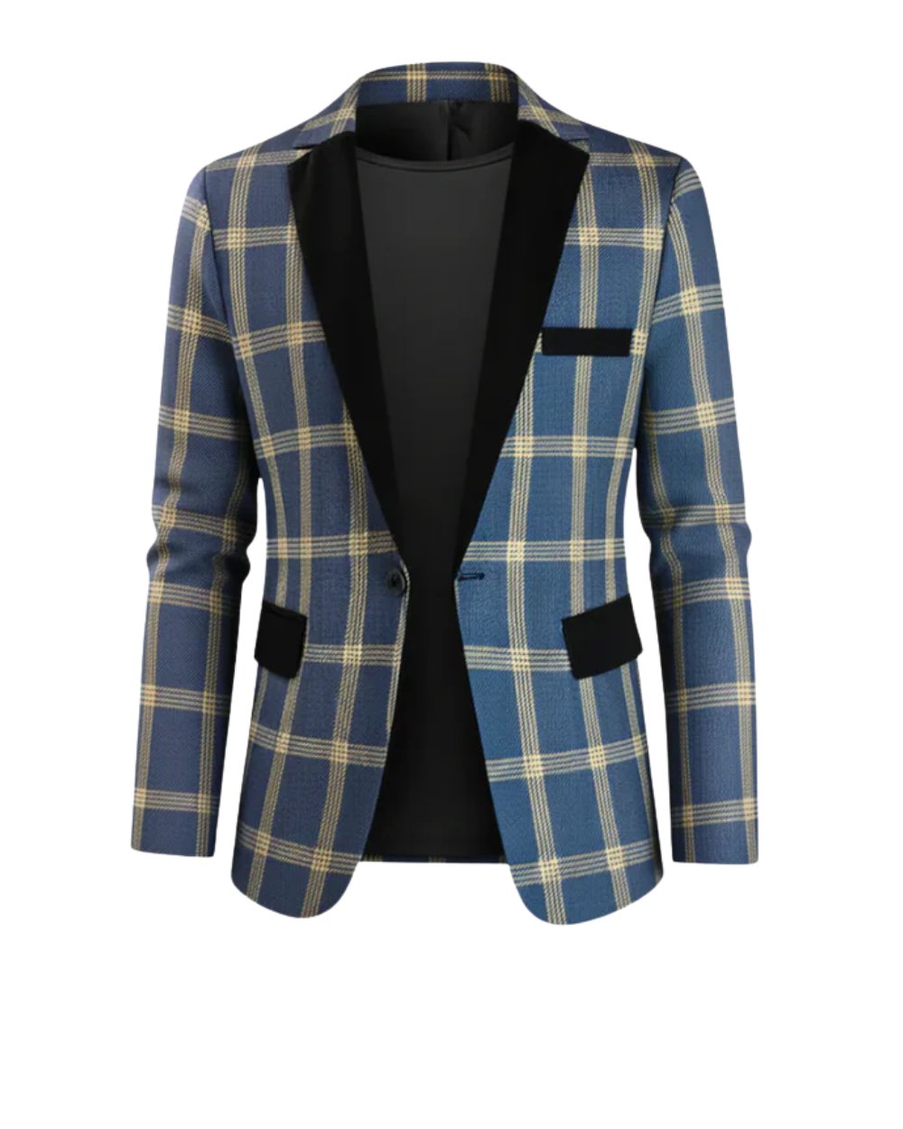 Men's Checked Blazer Tailored Fit Cotton Polyester - Blue